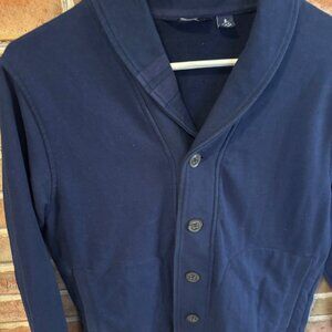 Lands End Men's Navy Blue Button-Up Cardigan Sweater W/Shawl Collar - S